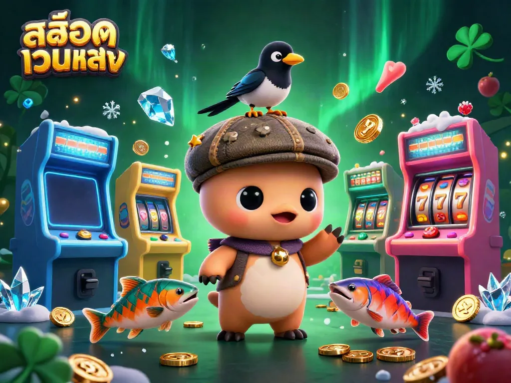 Engage with exciting สล็อตเว็บตรง gaming action featuring 3D cartoon characters, retro arcade elements, and vivid graphics.
