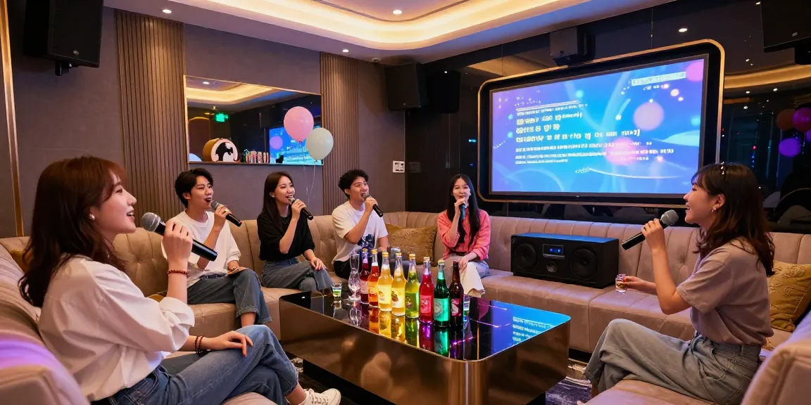 강남 가라오케에서 친구들과 즐거운 시간을 보내는 화려한 프라이빗 룸의 모습