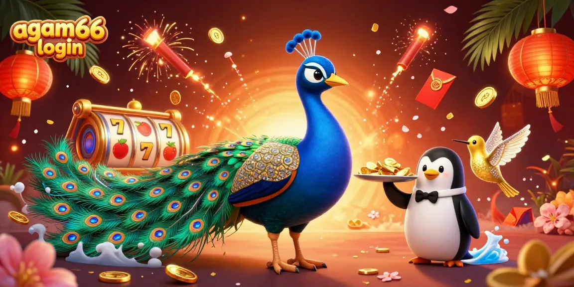 Play and win at agam66 login with a colorful display of slot reels, riches, and dynamic casino elements.
