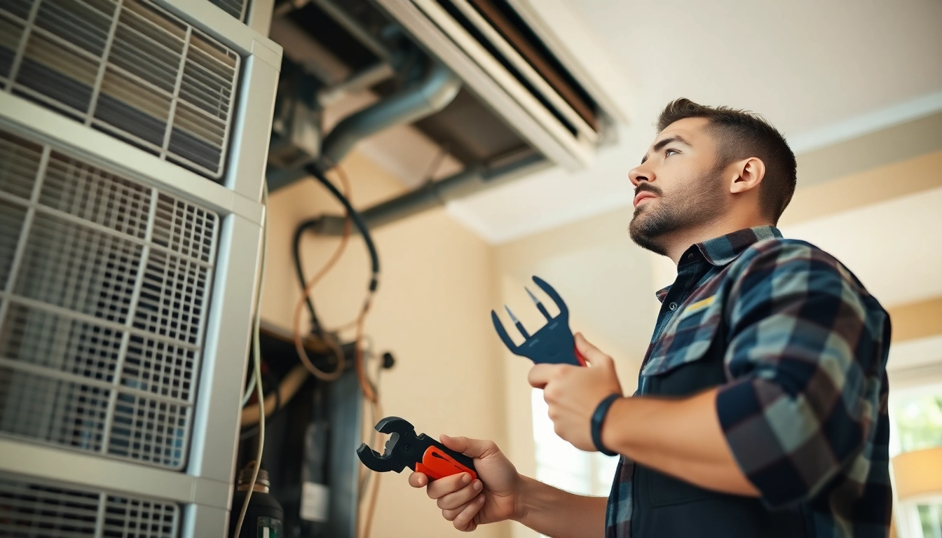 Expert AC repair mesa az technician servicing an air conditioning unit indoors.