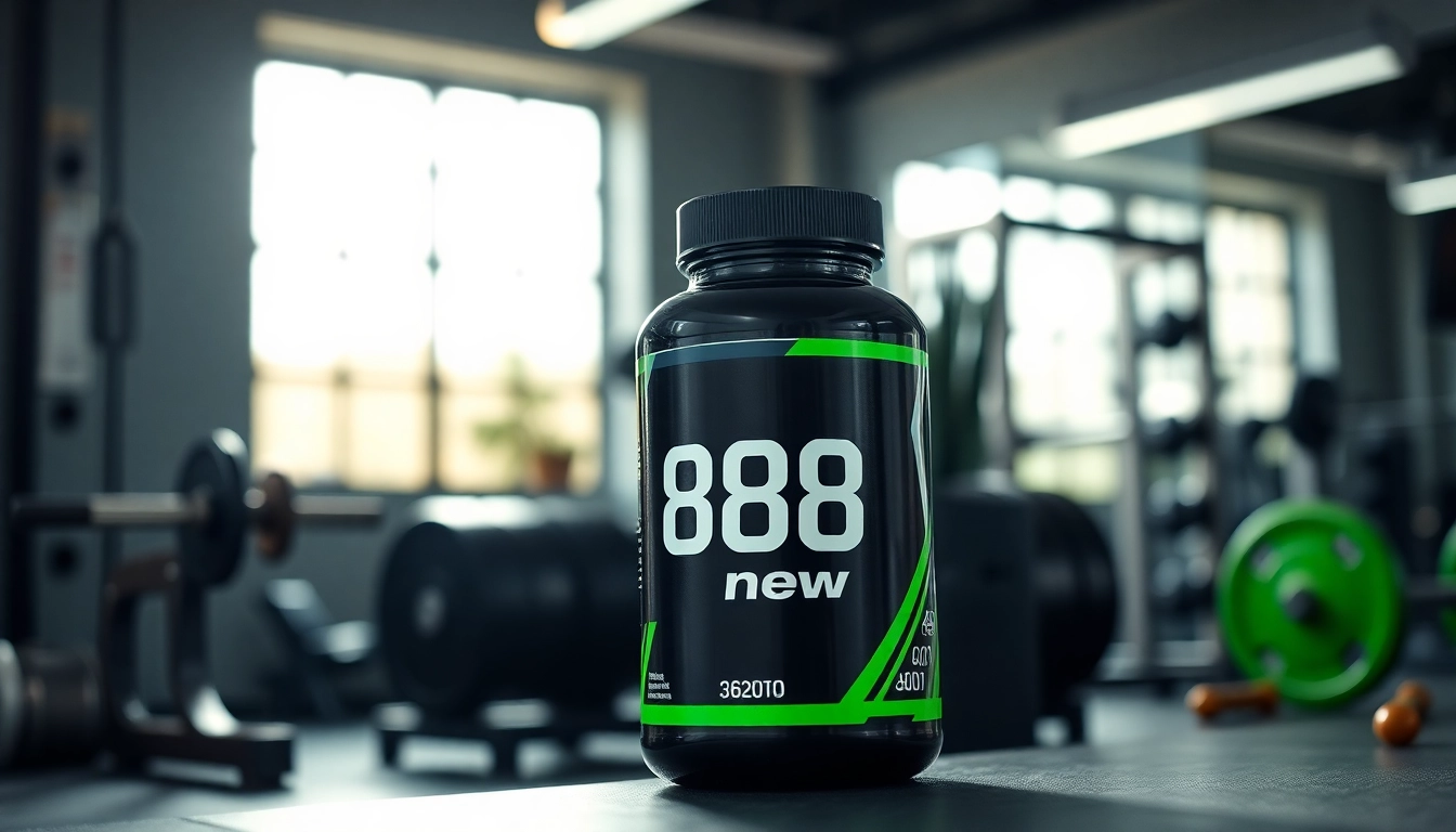 Showcase of steroids labeled 888new in an energetic gym setting to promote fitness.