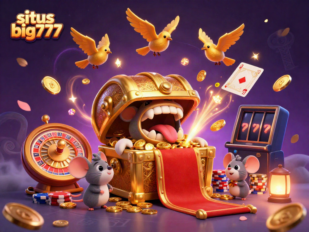 Engage with situs big777 by uncovering treasures in a vibrant casino-themed 3D illustration.