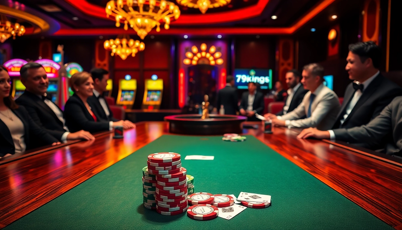 Experience thrilling gameplay at 79king5 with vibrant casino scenes featuring poker tables and slots.