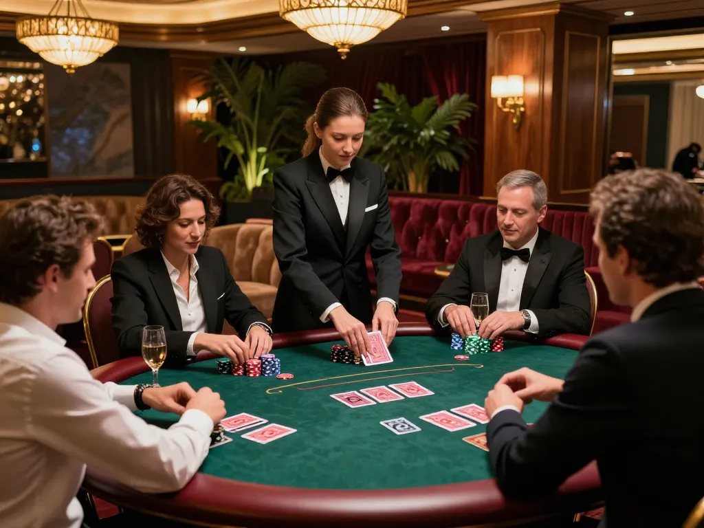Players strategizing in a private poker game at Nhà cái VB88's luxurious gaming venue.