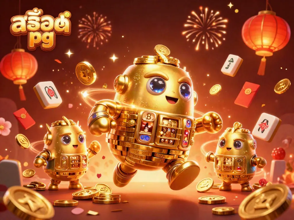 Experience thrilling สล็อต pg gameplay with a dynamic 3D golden golem and vibrant casino elements.