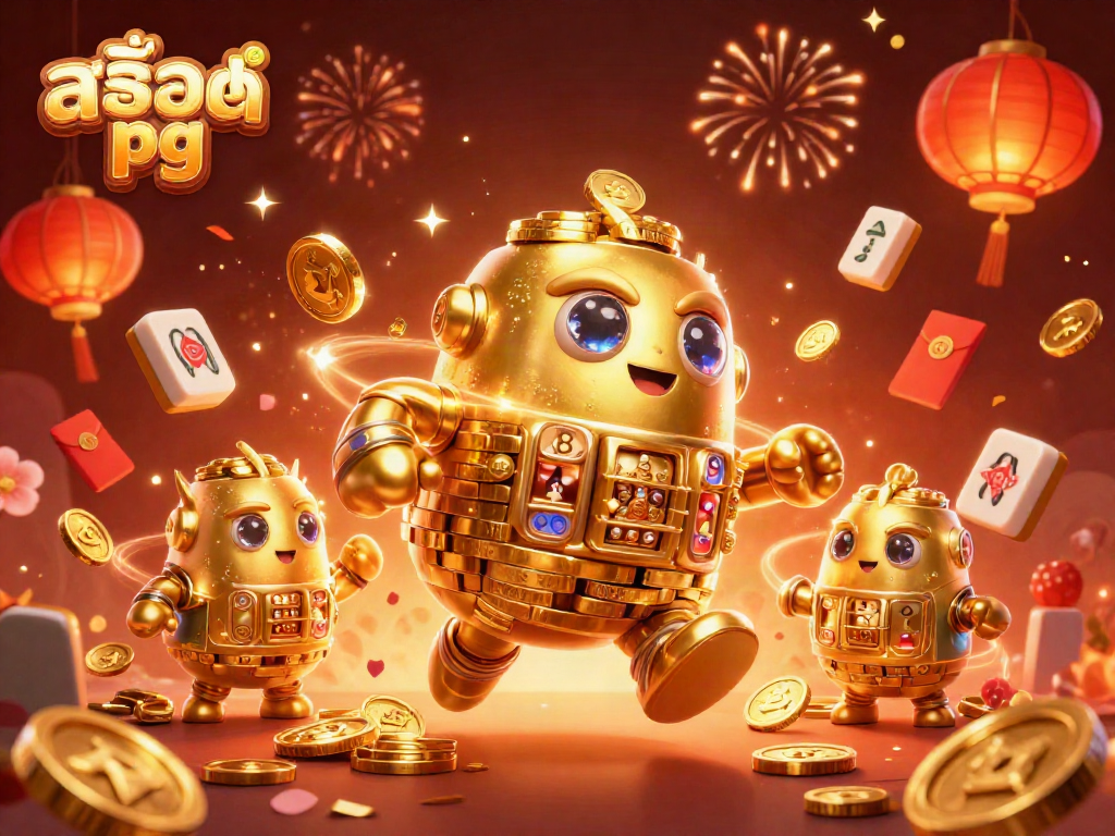Experience thrilling สล็อต pg gameplay with a dynamic 3D golden golem and vibrant casino elements.