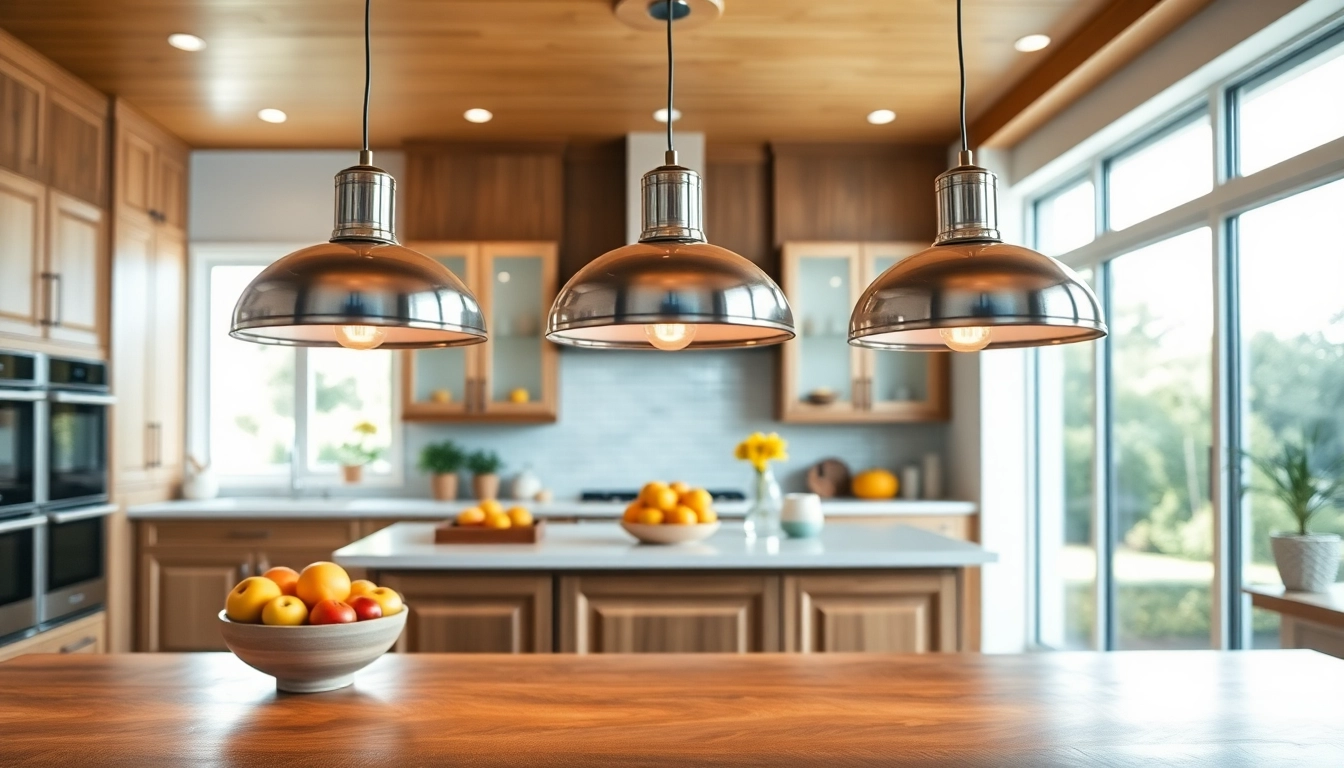 Island lighting accentuates a modern kitchen island, blending elegance with a relaxed atmosphere.