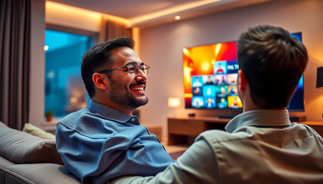 Experience IPTV premium service in a vibrant living room with a smart TV display.