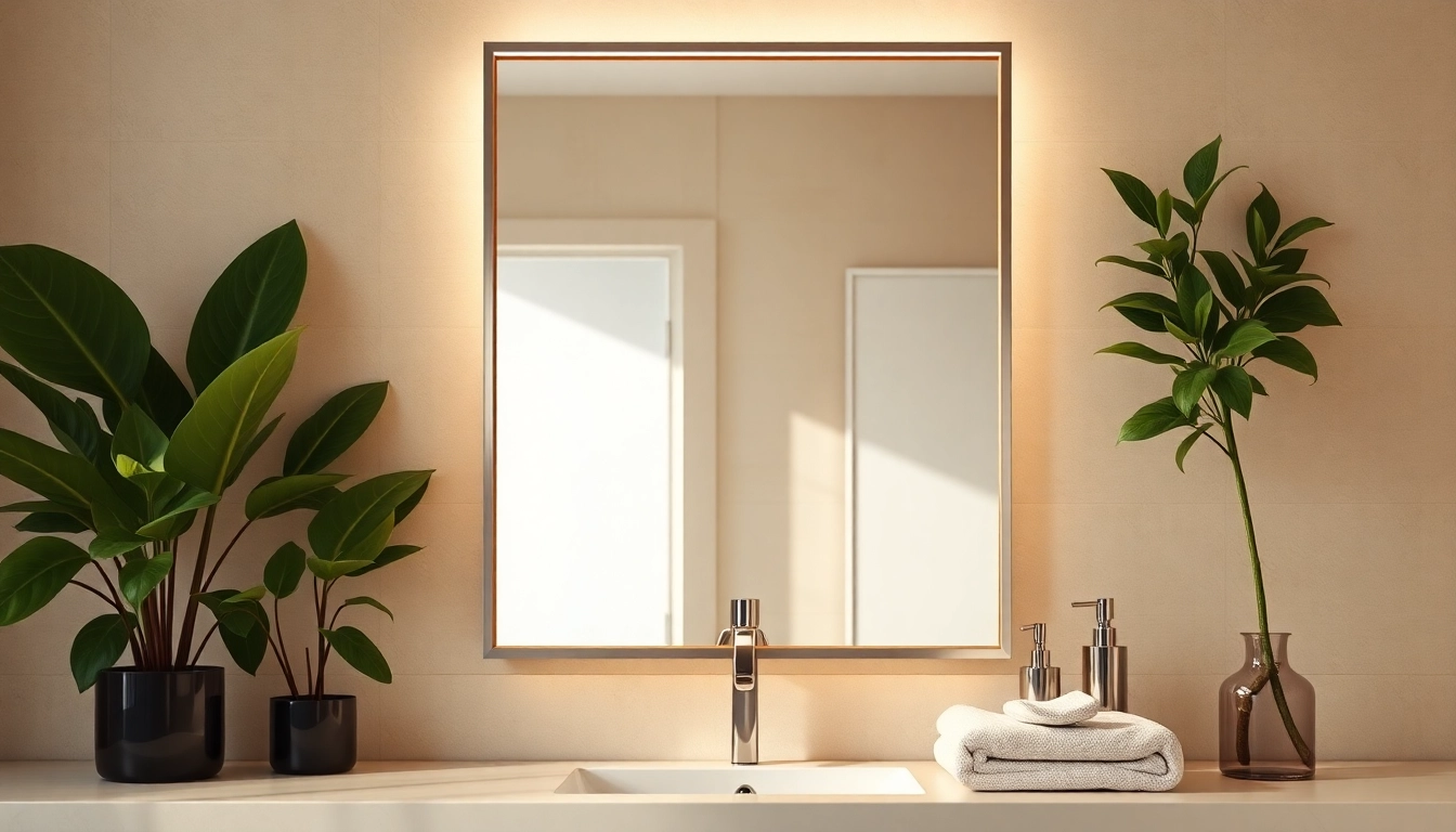 Enhancing elegance, this bathroom mirror with LED light illuminates modern surroundings.