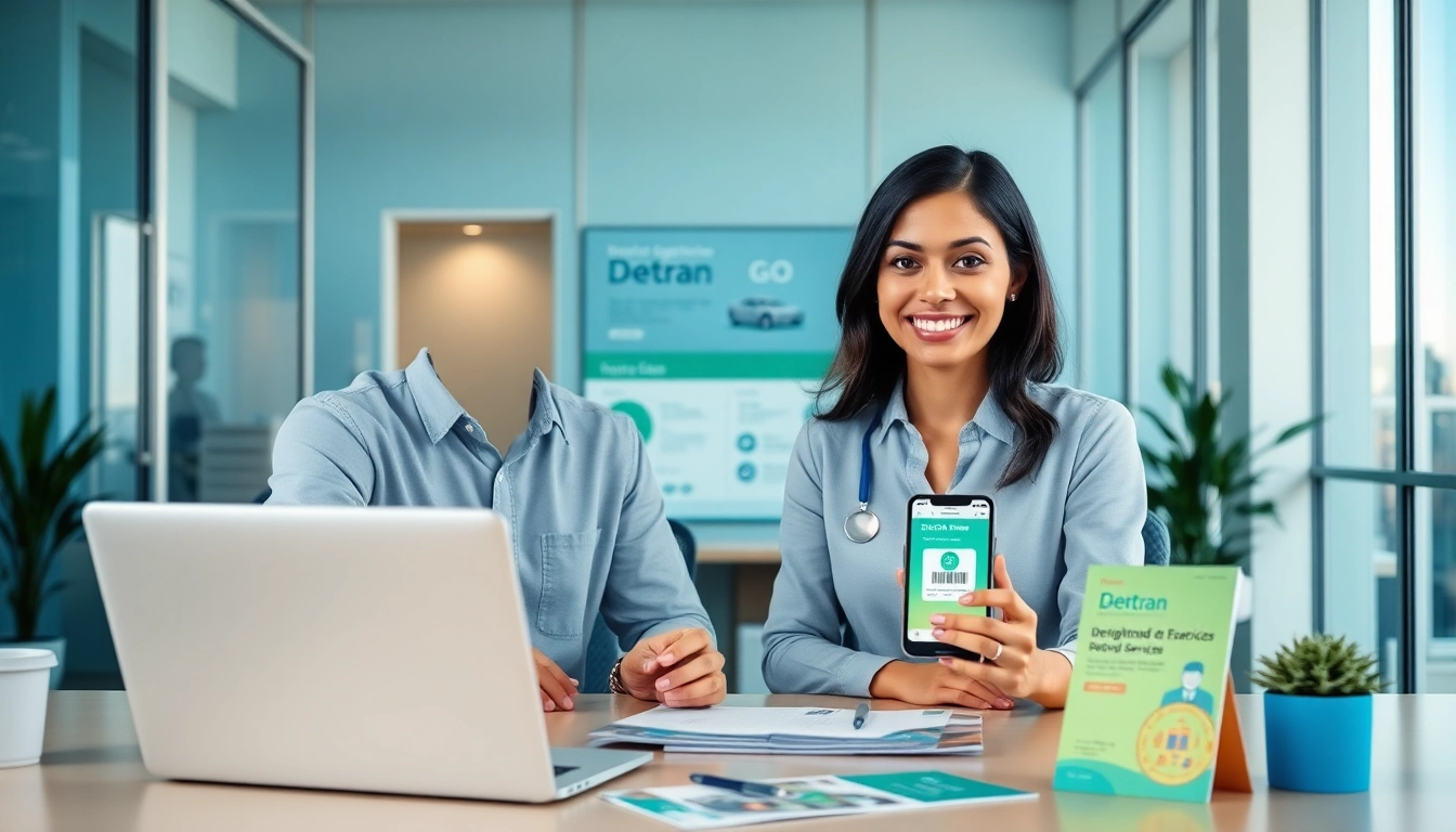 Detran GO representative assisting customers with IPVA 2026 registration online.