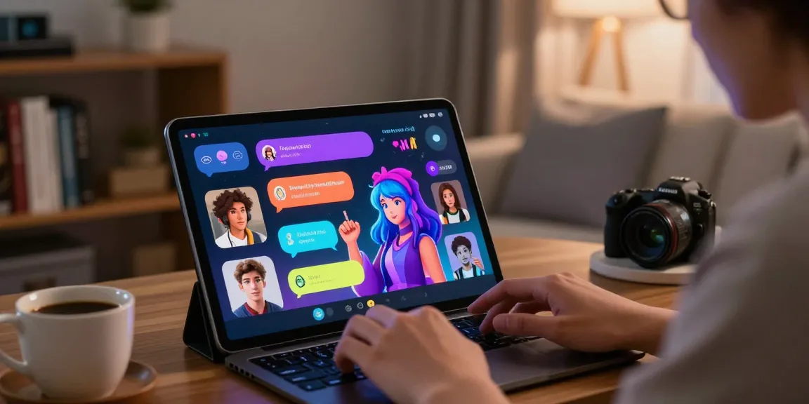 Engaging CrushOn AI chat interaction scene showcasing user experience and vibrant character avatars in a cozy setting.