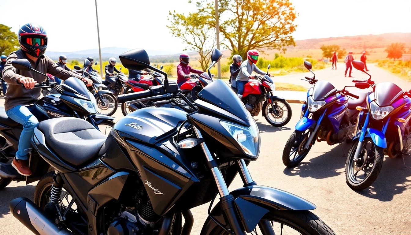 Showcasing 125cc and 250cc beginner motorcycles for aspiring riders enjoying a sunny day.