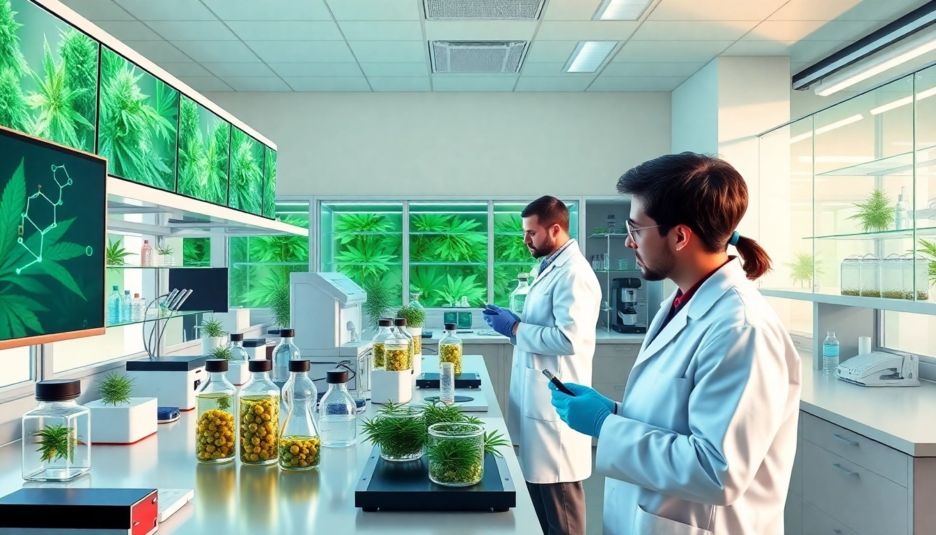 WIN55 cannabinoid research in a modern lab with researchers and scientific equipment.