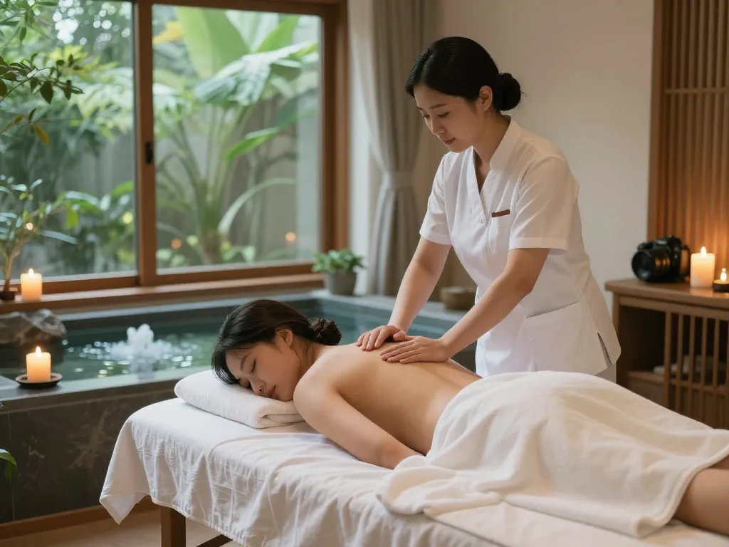 Enjoying a 강남마사지 treatment in a serene wellness spa environment.