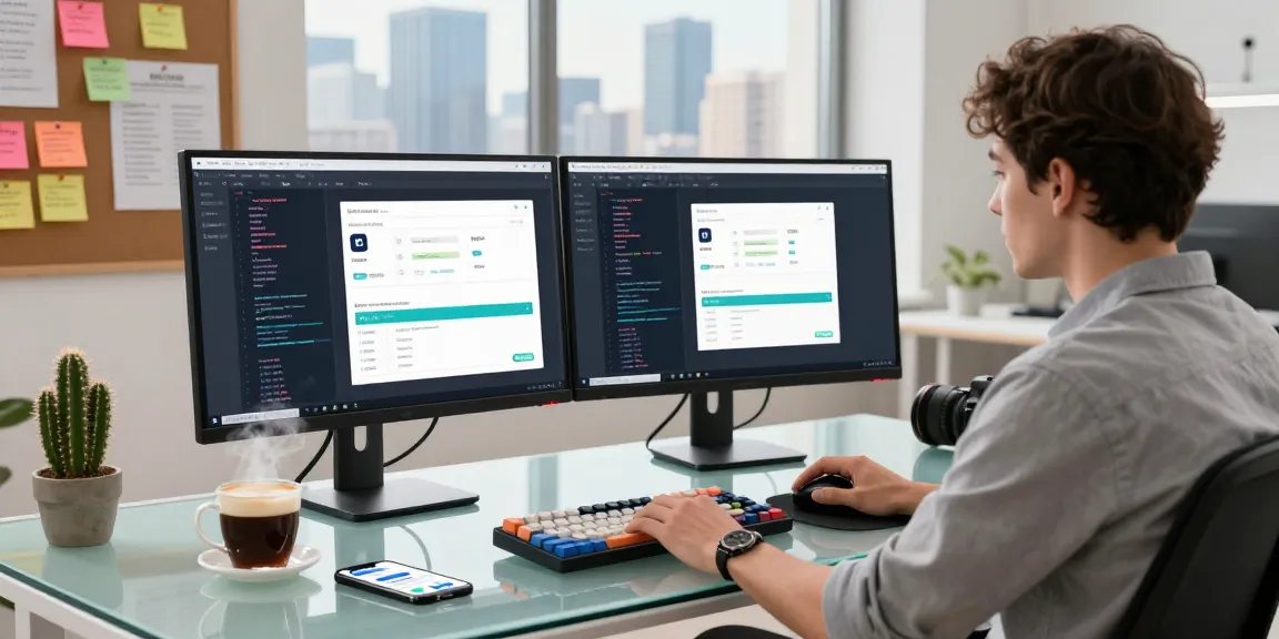 Developer working on 纸飞机中文版官网 app design in a modern tech workspace.