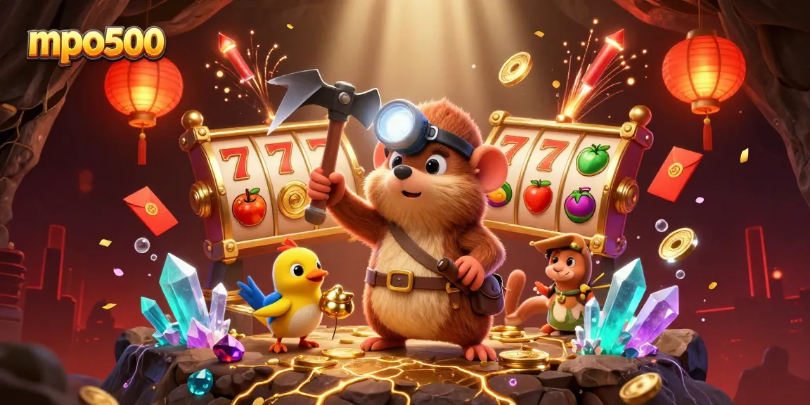 Play and win big with mpo500 while exploring glowing treasures in this vibrant casino scene.