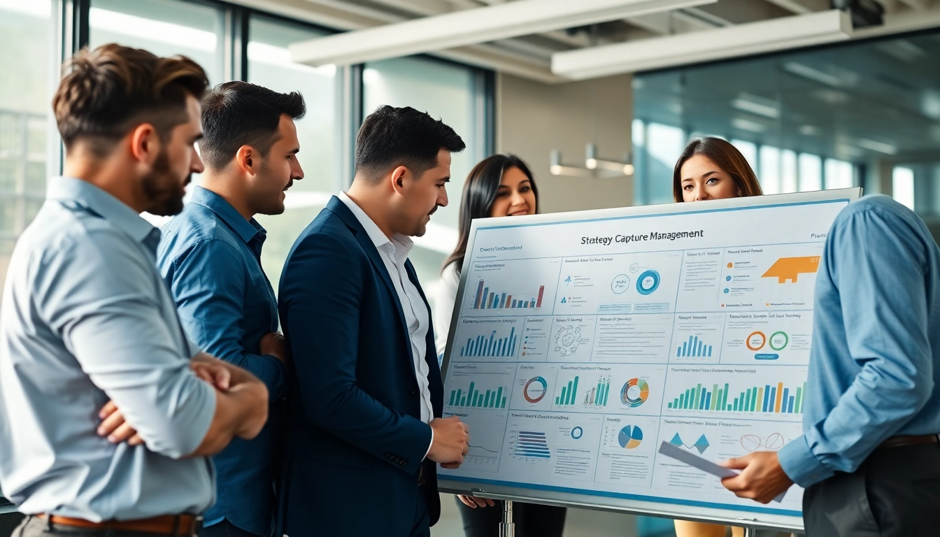 Collaboration on Strategy Capture Management strategies in a modern office setting.