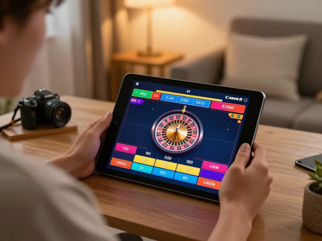 Engaging in fc88 online casino gameplay with a live dealer roulette game displayed on tablet.