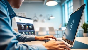 Downloading the 搜狗浏览器下载 browser in a modern workspace with a laptop.