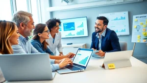 Boosting online visibility with professional seo services strategies in a collaborative office.