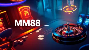 MM88 online gambling interface showcasing a lively poker table with chips and cards in play.