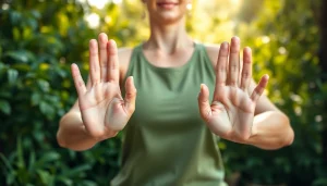 Explore yoga mudras with instructor showcasing various hand positions outdoors.