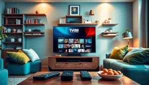 Engaging TV88 streaming platform displayed on a modern TV in a cozy living room setting.