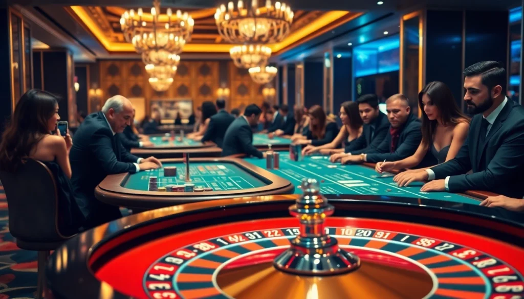 คาสิโนที่มีบรรยากาศหรูหราและการเล่นเกมที่น่าตื่นเต้นในโต๊ะพนัน