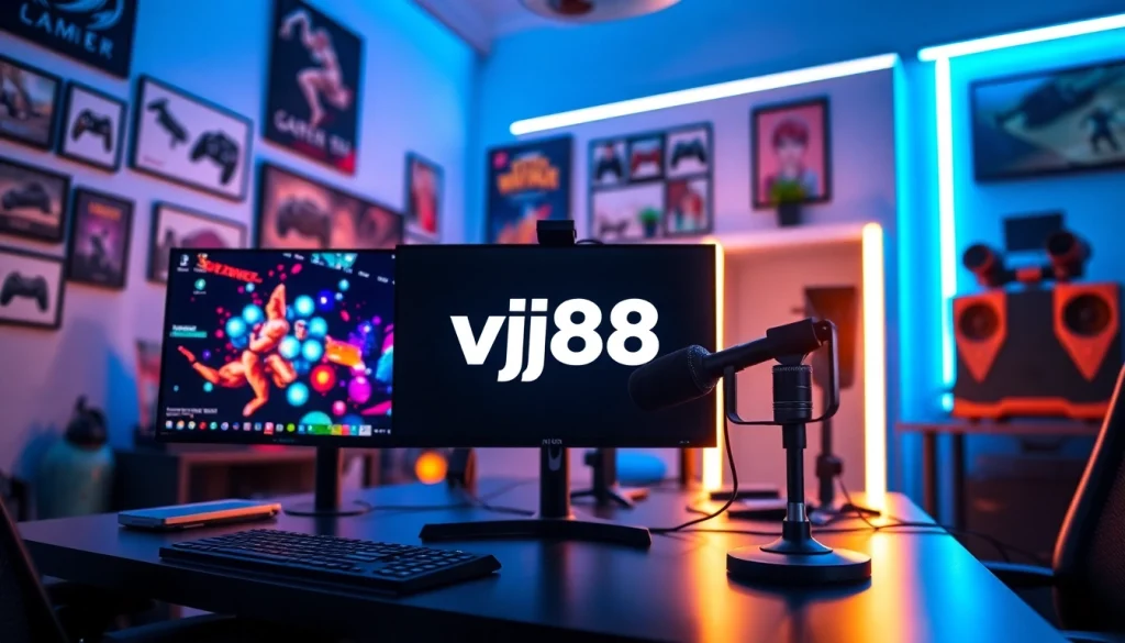 Engaging vj88 gaming setup showcasing advanced streaming technology and vibrant decor.