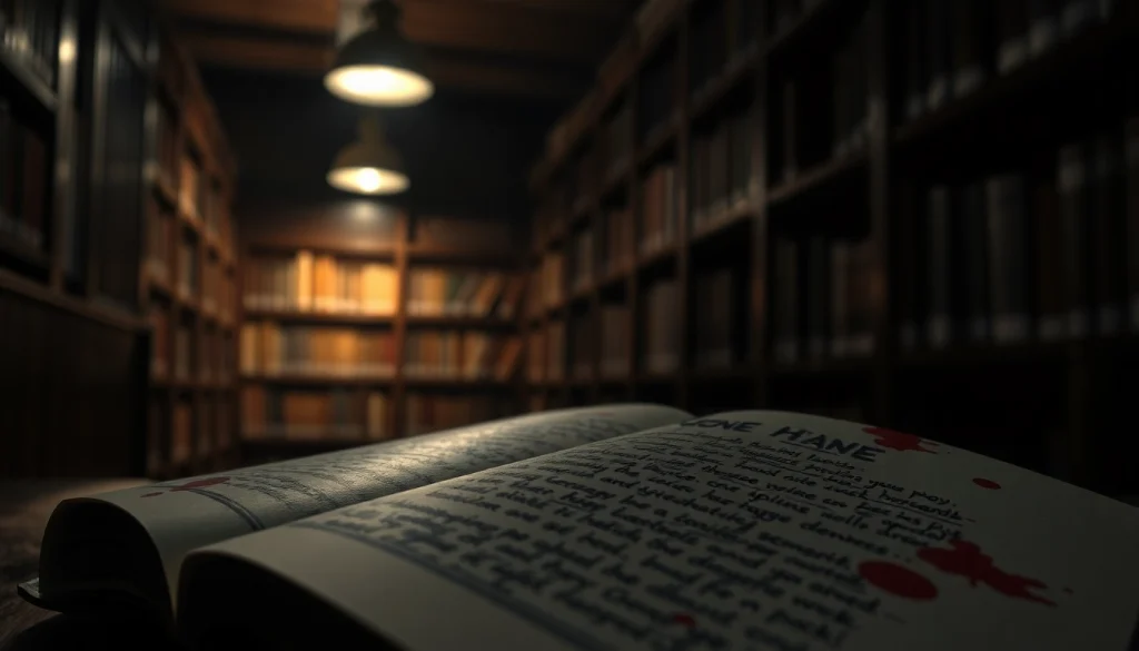 Unraveling mysteries through a thrilling book set in a suspenseful library atmosphere.