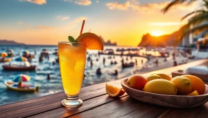Engaging scene of tropical paradise showcasing insider tips for Cabo with cocktails and sunset.