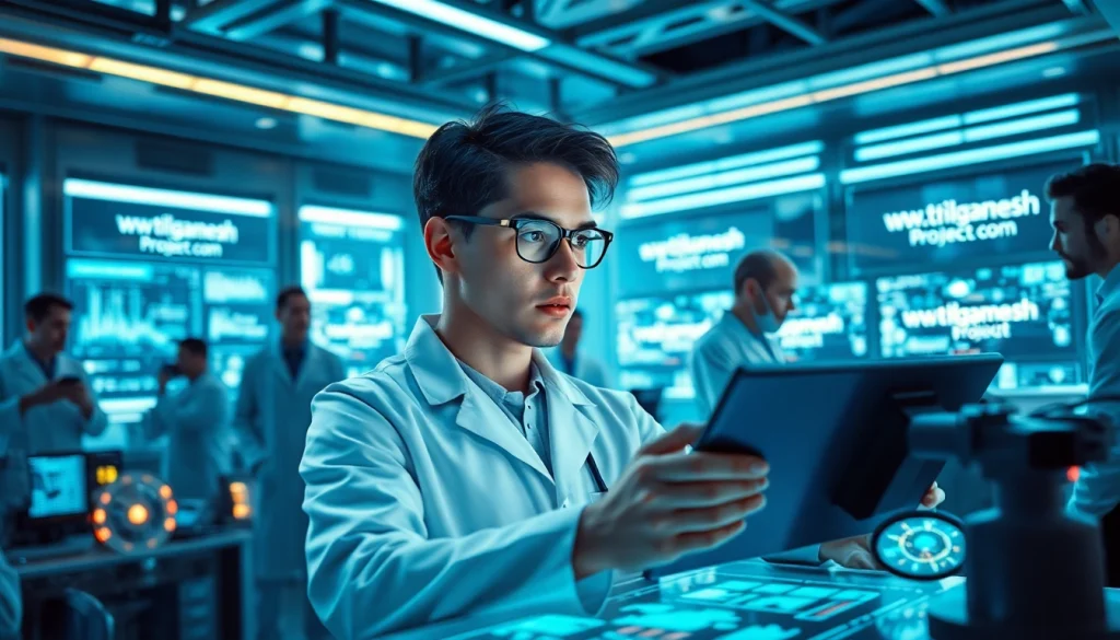 Discover a crucial scene related to www.trilgameshproject.com in a state-of-the-art laboratory.