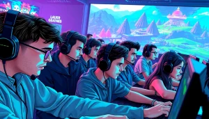 Bermain bensu4d alternatif game dengan antusiasme tinggi di lingkungan gaming penuh warna.