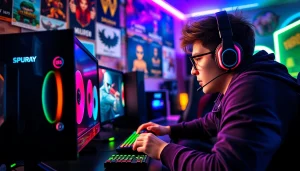79king gamer immersed in action, highlighting competitive spirit and vibrant gaming setup.