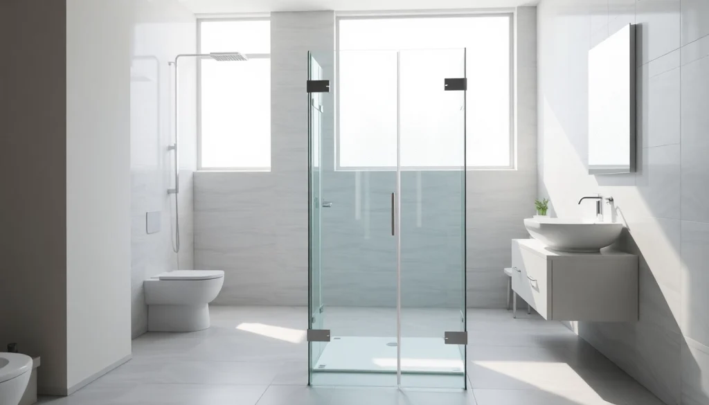 Admirez la paroi de douche en verre dans une salle de bain moderne et élégante.