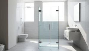 Admirez la paroi de douche en verre dans une salle de bain moderne et élégante.