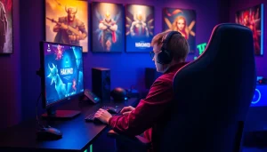 Masuk ke hakim4d login game dengan antusias di depan perangkat gaming modern.