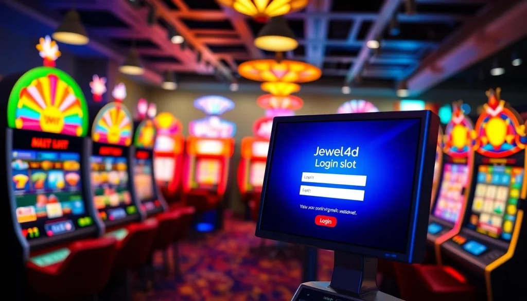 Masuk ke permainan menarik dengan jewel4d login slot yang menampilkan mesin slot berwarna cerah.