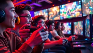 Gamer focused at https://gamelevate.com displaying intense gameplay with vibrant LED lighting.