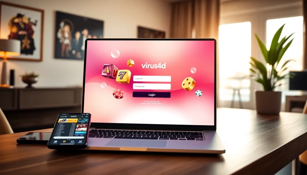 Masukkan detail untuk virus4d login pada layar laptop dengan suasana modern.