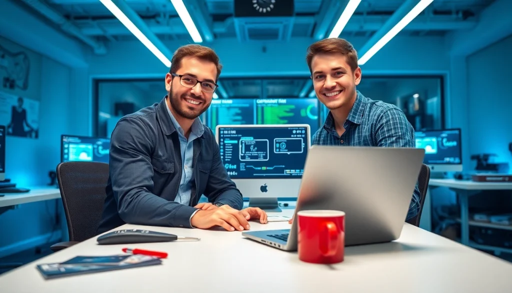 Providing computer help with expert guidance in a modern tech office.