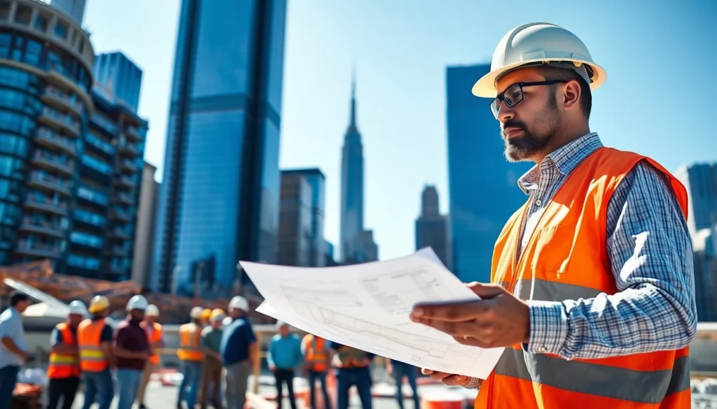 Manhattan Commercial General Contractor guiding a construction team in a vibrant Manhattan project site.