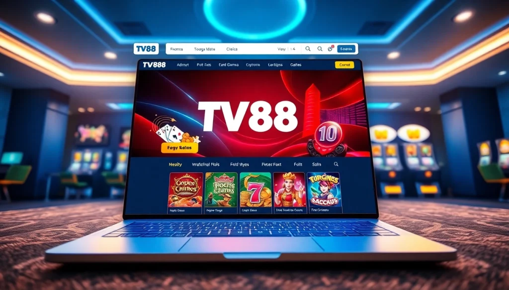 TV88 online gaming homepage showcasing diverse betting options and user-friendly design.