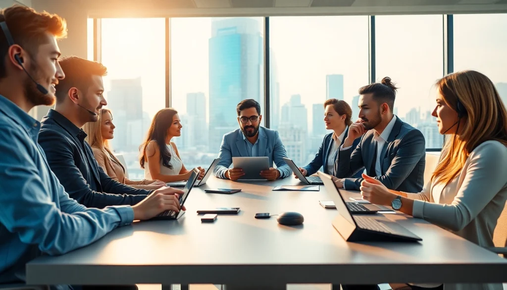 Engaging staff using uk phone systems in a modern office environment, highlighting communication and collaboration.