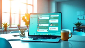 Explore engaging digital chat interface with 电报下载 features in a modern workspace setting.
