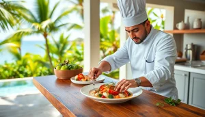 Enjoy a gourmet dish prepared by a Private chef St Martin in a luxurious beach villa setting.