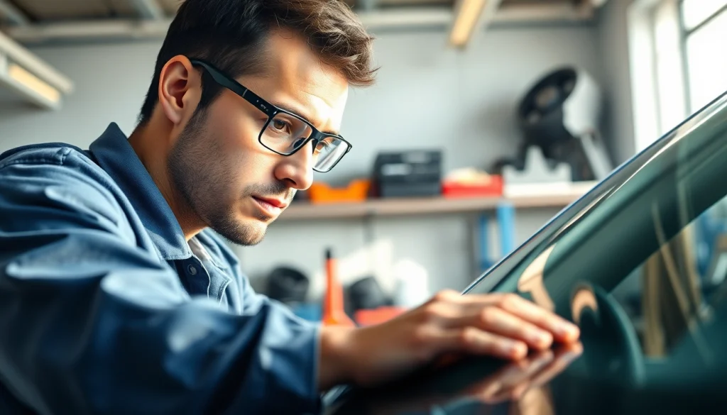 Fixing Affordable auto glass Northglenn with a skilled technician in a professional workshop.