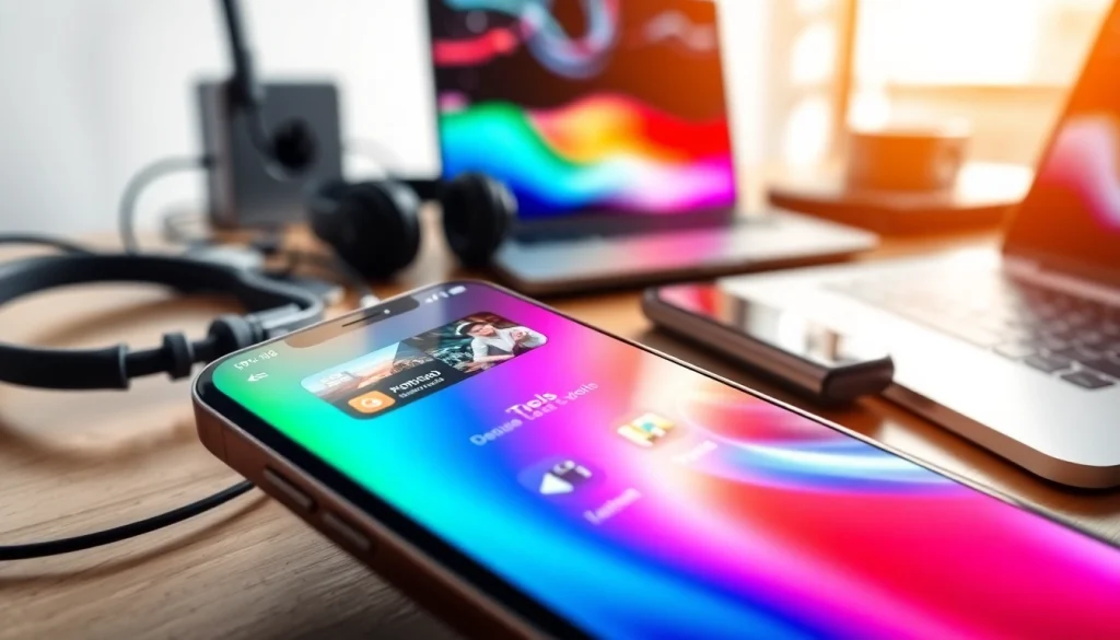 Download the爱思助手下载 app with a vibrant smartphone interface.