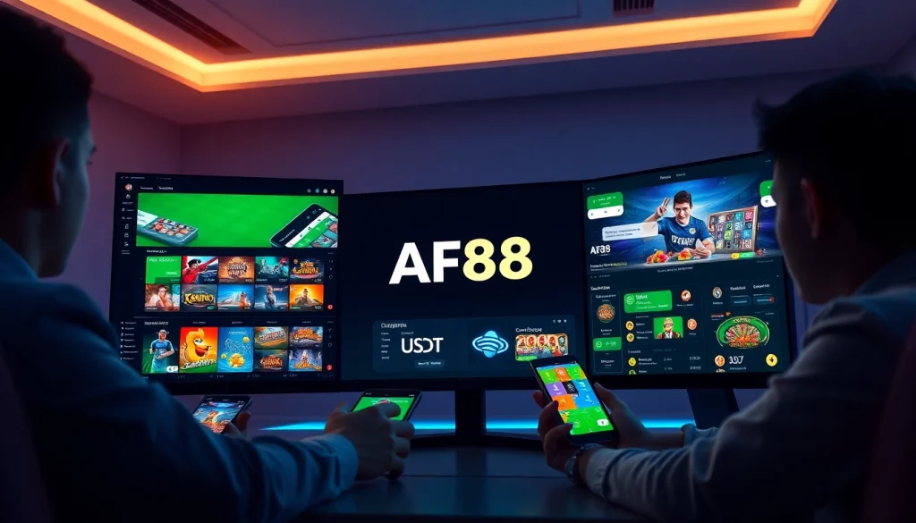 AF88 online gaming platform with vibrant interface and customer support, showcasing various betting options.