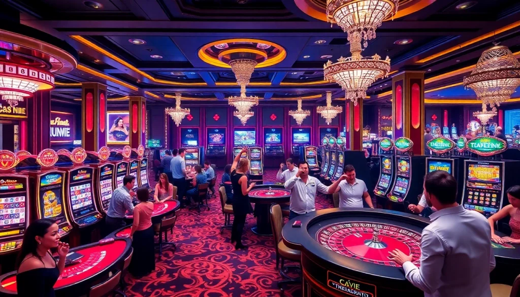 Casino atmosphere with vibrant slot machines and poker chips at KJC AC 1.